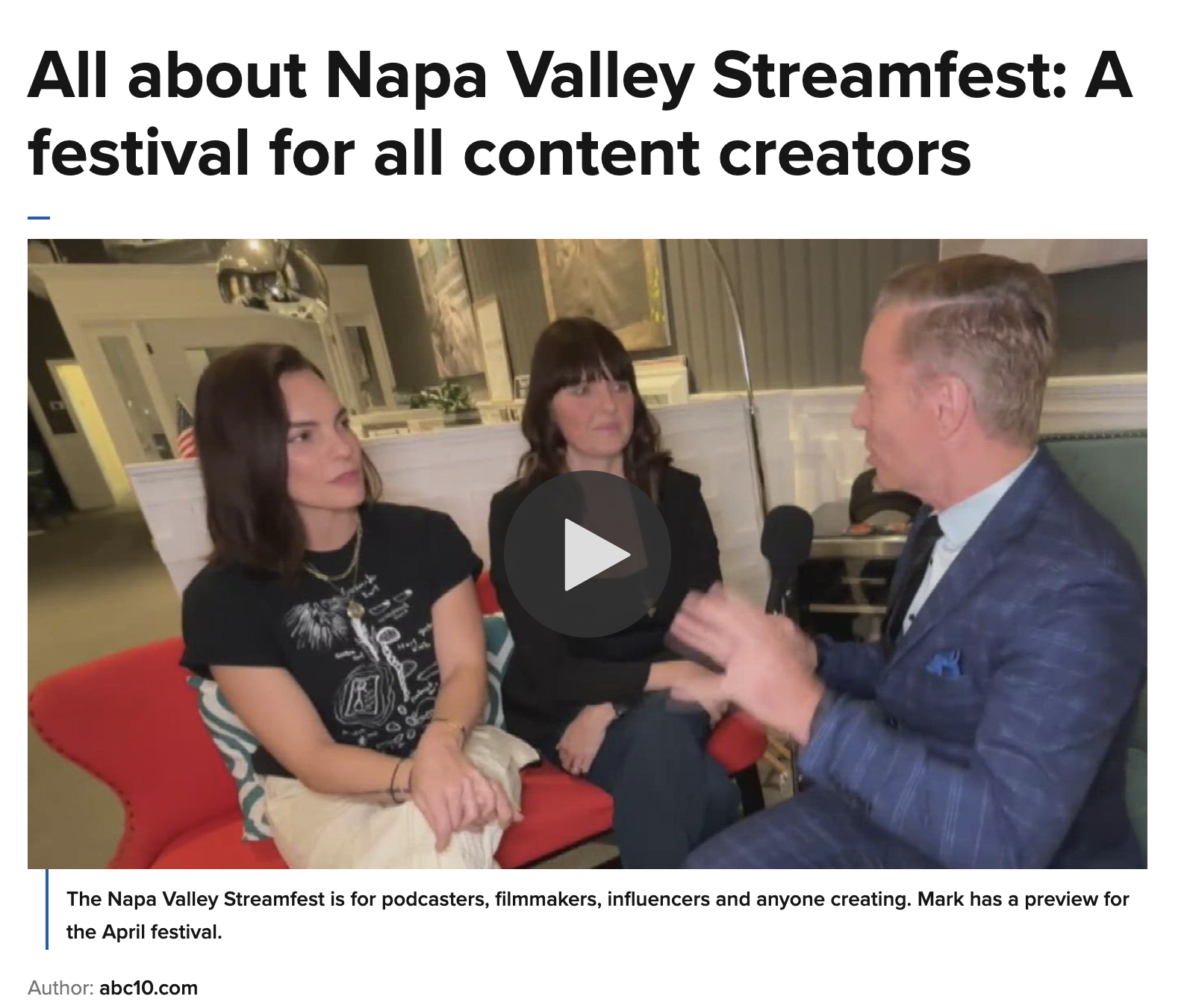 ABC 10: All about Napa Valley Streamfest