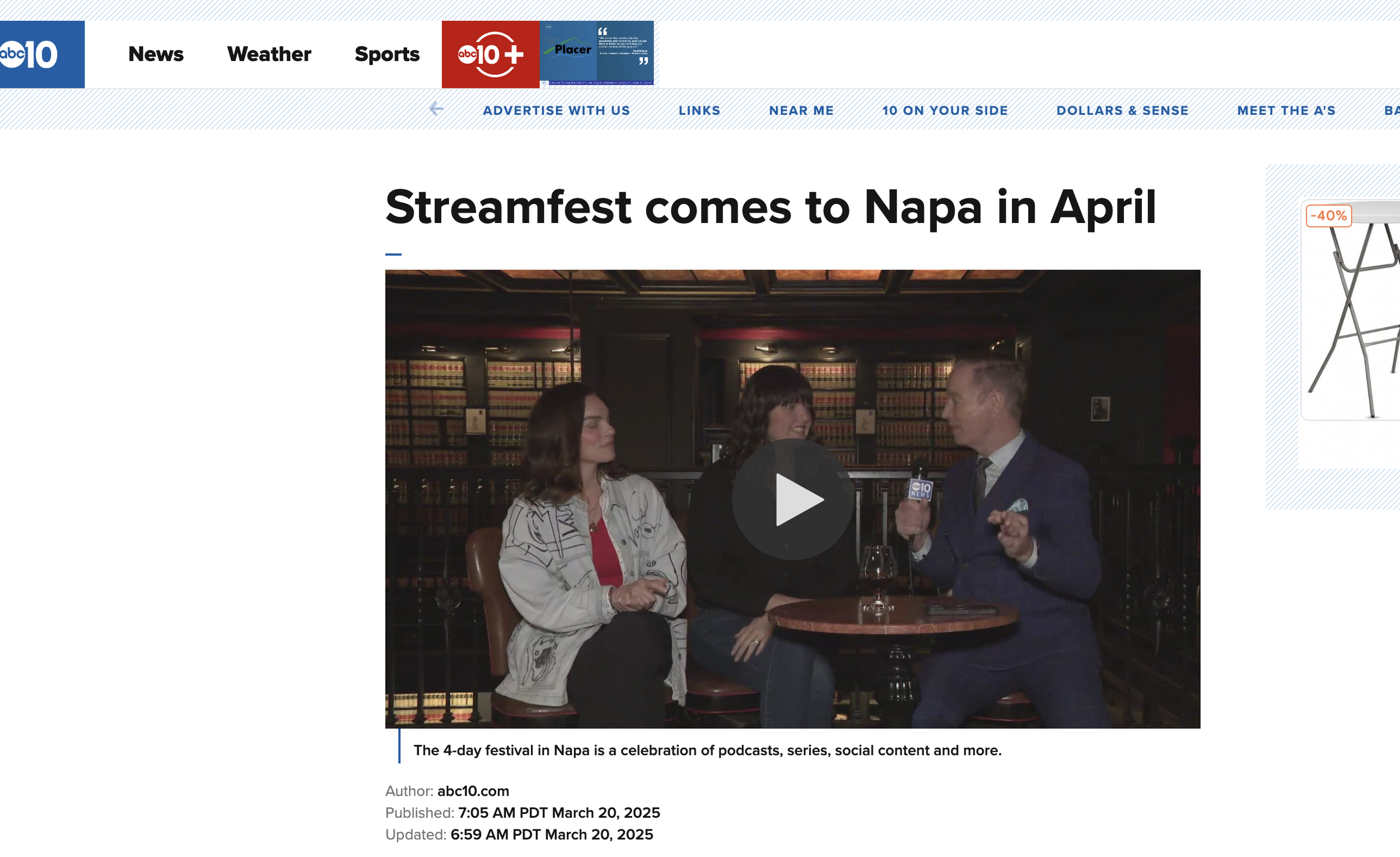ABC 10: StreamFest comes to Napa in April