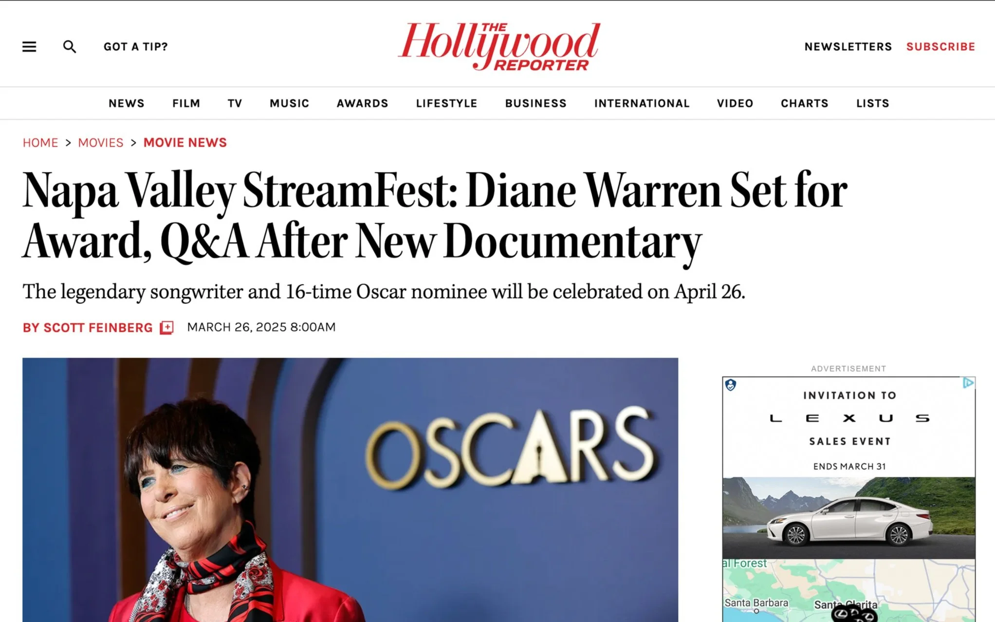 THR: Diane Warren Set for Award at StreamFest