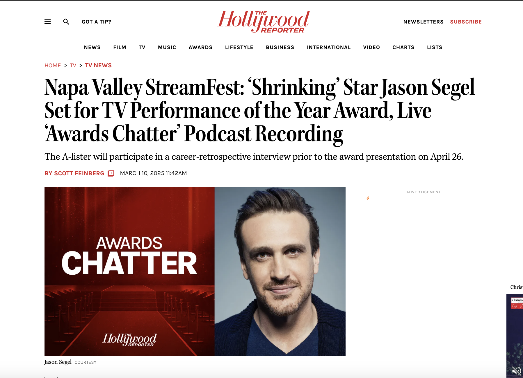 THR: Jason Segel Set for TV Performance of the Year Award